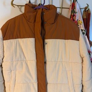RVCA Puffer Jacket in Cream and Brown